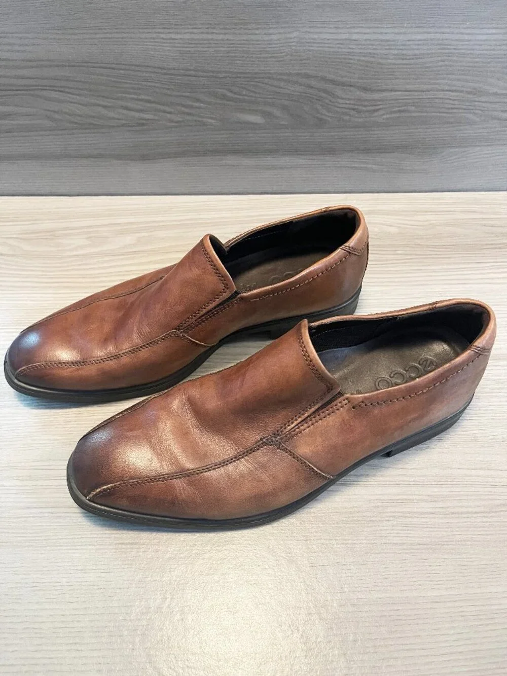 ECCO Men's Brown Leather Slip On Loafers Dress Comfort Shoes Size 11 EU 45